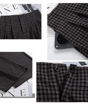 チェック柄ワイドパンツハイウエスト 秋冬 送料無料 即日発送-9