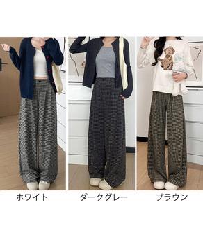 チェック柄ワイドパンツハイウエスト 秋冬 送料無料 即日発送-1