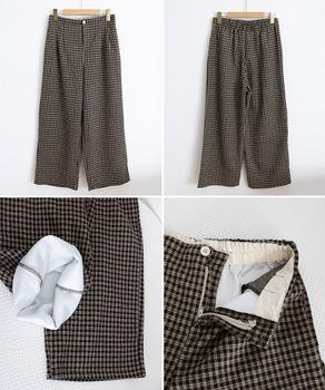 チェック柄ワイドパンツハイウエスト 秋冬 送料無料 即日発送-8