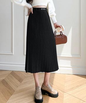 ハイウエスト プリーツニットスカート秋冬 送料無料 即日発送-2