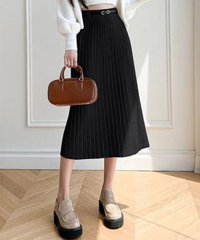 ハイウエスト プリーツニットスカート秋冬 送料無料 即日発送-3