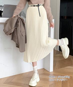 ハイウエスト プリーツニットスカート秋冬 送料無料 即日発送-4