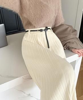 ハイウエスト プリーツニットスカート秋冬 送料無料 即日発送-5