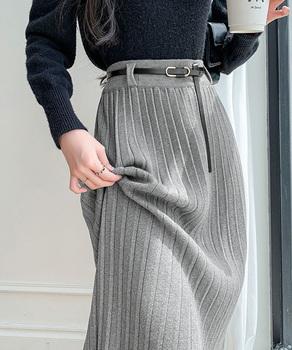 ハイウエスト プリーツニットスカート秋冬 送料無料 即日発送-7
