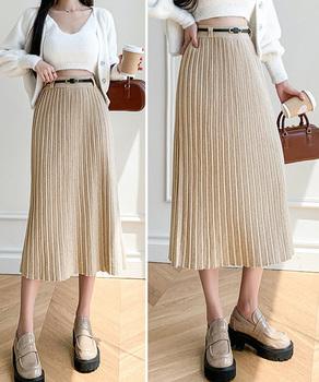 ハイウエスト プリーツニットスカート秋冬 送料無料 即日発送-8