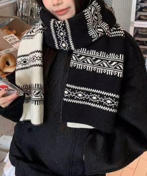 ノルディック柄ニットマフラー 肩掛け秋冬 送料無料 即日発送-2