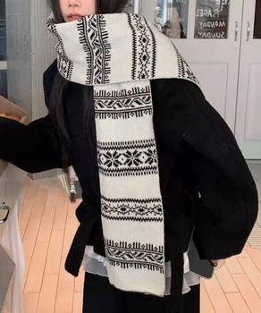 ノルディック柄ニットマフラー 肩掛け秋冬 送料無料 即日発送-3