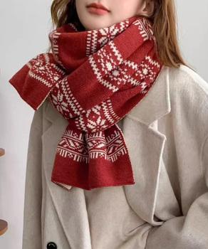 ノルディック柄ニットマフラー 肩掛け秋冬 送料無料 即日発送-4