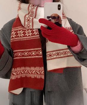 ノルディック柄ニットマフラー 肩掛け秋冬 送料無料 即日発送-5