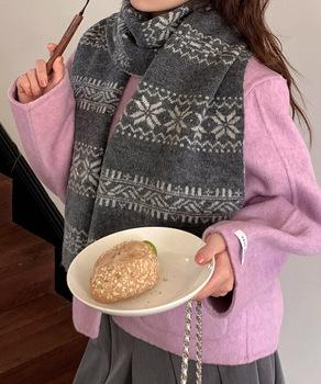 ノルディック柄ニットマフラー 肩掛け秋冬 送料無料 即日発送-6