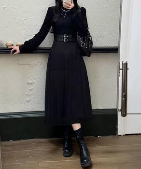 ベルト飾りロングワンピースウエストマーク 送料無料 即日発送-1