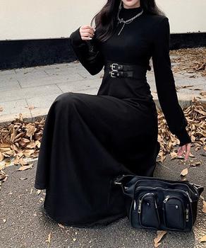 ベルト飾りロングワンピースウエストマーク 送料無料 即日発送-5