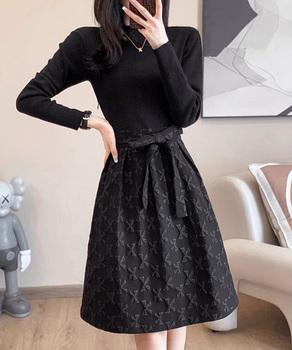 リボン柄フレアワンピース ウエストマーク 送料無料 即日発送-1