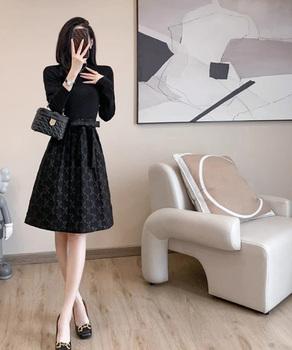 リボン柄フレアワンピース ウエストマーク 送料無料 即日発送-6