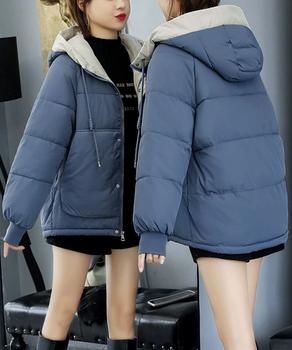 配色フード付き中綿ジャケットレディース冬 送料無料 即日発送-5