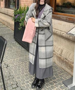 トグルボタンロングコートチェック柄コート 送料無料 即日発送-1
