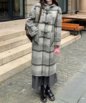 トグルボタンロングコートチェック柄コート 送料無料 即日発送-2