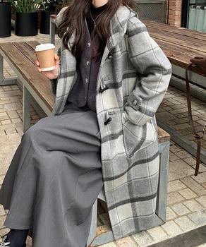 トグルボタンロングコートチェック柄コート 送料無料 即日発送-3
