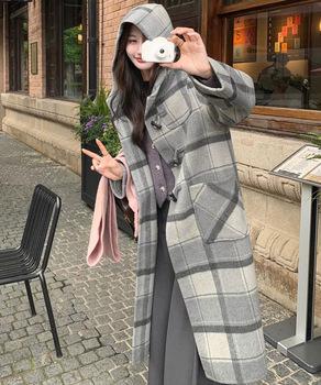 トグルボタンロングコートチェック柄コート 送料無料 即日発送-4