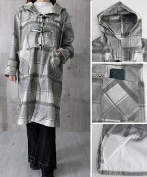 トグルボタンロングコートチェック柄コート 送料無料 即日発送-8