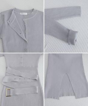 リブニットタイトワンピースウエストベルト 送料無料 即日発送-9