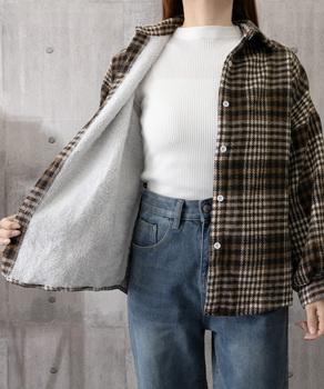 裏起毛チェックシャツジャケット ゆったり 送料無料 即日発送-3