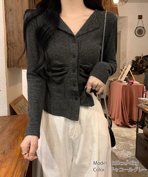 オープンカラーフロントギャザートップス 送料無料 即日発送-5