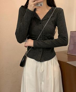 オープンカラーフロントギャザートップス 送料無料 即日発送-7