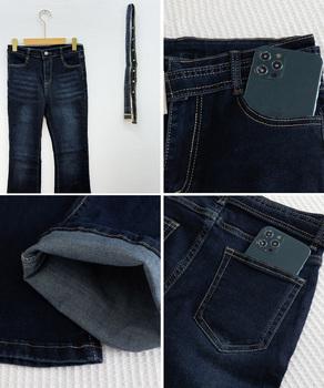 セミフレアデニムパンツ レディース 美脚　ベルト付き デニムスキニー フィット感 送料無料 即日発送-9