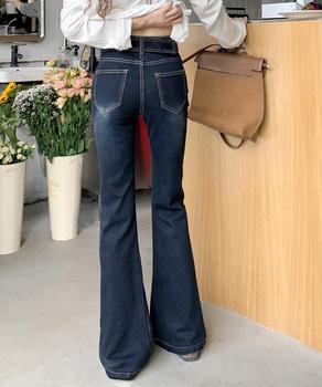 セミフレアデニムパンツ レディース 美脚　ベルト付き デニムスキニー フィット感 送料無料 即日発送-3