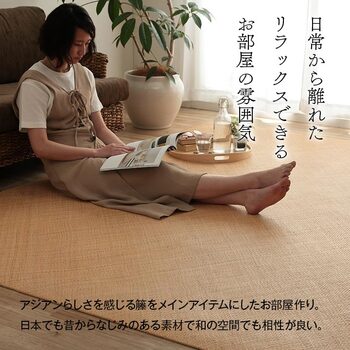 ラグ 籐 敷 ラグ カーペット 自然素材 アジアン ラタン ひんやり 冷感 リゾート お手入れ あじろ織り 江戸間4.5畳 約261×261cm 送料無料-9