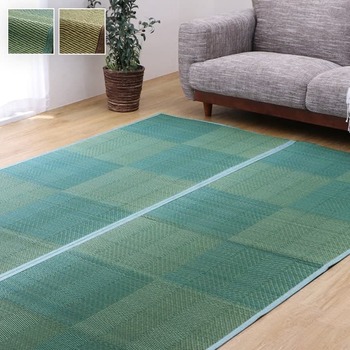 ラグ い草ラグ 花ござ カーペット 格子柄 ナチュラル シンプル 和室 洋室 消臭 江戸間4.5畳 約261×261cm レイクブルー ブラウン 送料無料-1