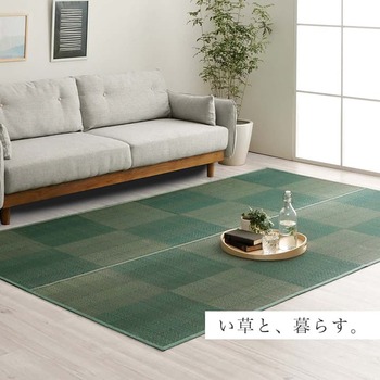 ラグ い草ラグ 花ござ カーペット 格子柄 ナチュラル シンプル 和室 抗菌防臭 江戸間6畳 約261×352cm レイクブルー ブラウン 送料無料-9