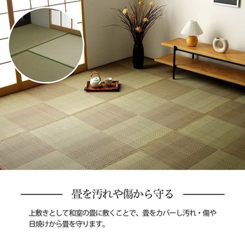 ラグ い草ラグ 花ござ カーペット 格子柄 ナチュラル シンプル 和室 抗菌防臭 江戸間6畳 約261×352cm レイクブルー ブラウン 送料無料-10