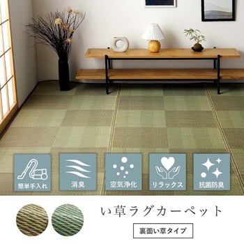 ラグ い草ラグ 花ござ カーペット 格子柄 ナチュラル シンプル 和室 抗菌防臭 江戸間6畳 約261×352cm レイクブルー ブラウン 送料無料-1