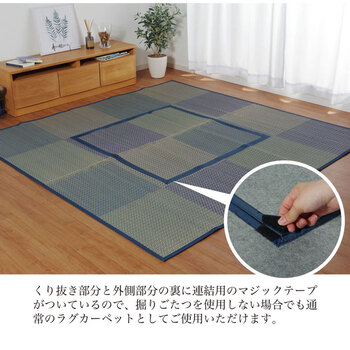 ラグ 堀こたつ 掘りごたつ 堀り 炬燵 い草 ラグ 敷 市松 くり抜き 付属 約191×191cm 中抜き 約90×90cm ブルー ベージュ 送料無料-4