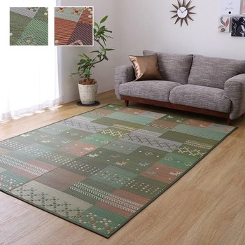 ラグ い草ラグ 裏ばり 花ござ カーペット ラグ 4.5畳 ギャッベ ギャベ 柄 抗菌防臭 消臭 江戸間4.5畳 約261×261cm 裏 不織布 送料無料-1