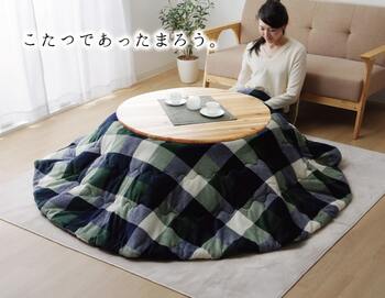 洗える こたつ布団 正方形単品 薄掛けタイプ ジャーナル  約200cm丸 グリーン ローズ 送料無料-2