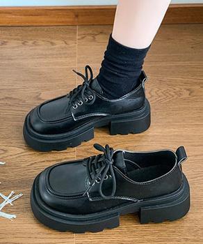 厚底ローファー レースアップシューズ　レディース ドレスシューズ レザー調 送料無料 即日発送-2