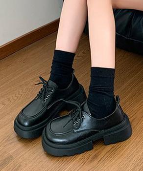 厚底ローファー レースアップシューズ　レディース ドレスシューズ レザー調 送料無料 即日発送-3