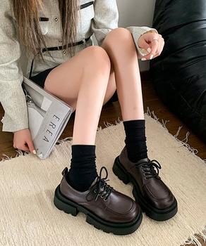 厚底ローファー レースアップシューズ　レディース ドレスシューズ レザー調 送料無料 即日発送-6