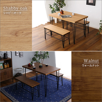 ヴィンテージダイニング4点テーブル＋椅子2脚+ベンチ1脚 送料無料 即日発送-3