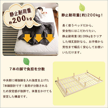 パイン材高さ3段階調整脚付きすのこベッド(セミダブル 送料無料 即日発送-7