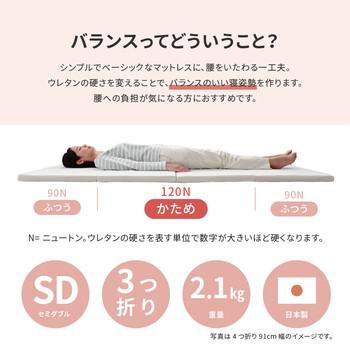 腰が気になる方に バランスマットレス セミダブル 厚さ5cm 3つ折り 日本製 約120X192X5cm 送料無料-1