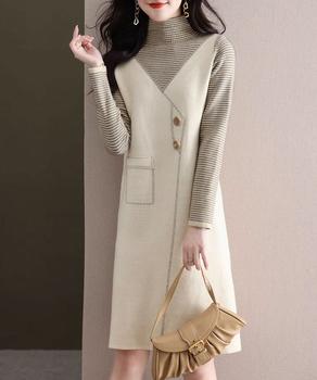 レイヤード風ニットワンピース レディース 送料無料 即日発送-3