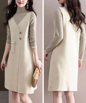 レイヤード風ニットワンピース レディース 送料無料 即日発送-4