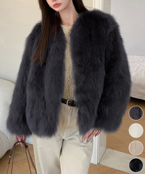 ノーカラーフェイクファージャケット 送料無料 即日発送-0