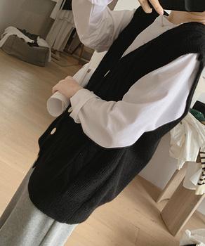 Vネックニットベストレディースニットジレ　オフィスカジュアル ノースリーブニットトップス 送料無料 即日発送-3