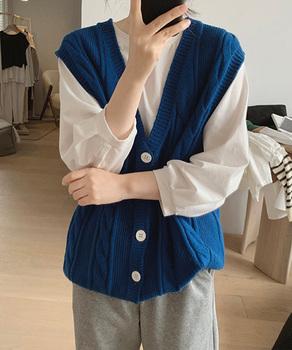 Vネックニットベストレディースニットジレ　オフィスカジュアル ノースリーブニットトップス 送料無料 即日発送-6