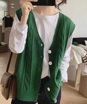 Vネックニットベストレディースニットジレ　オフィスカジュアル ノースリーブニットトップス 送料無料 即日発送-7